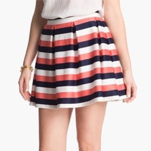 Pink, blue and white striped skater skirt